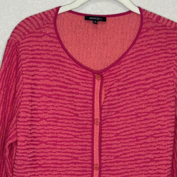 Lafayette 148 New York Sweater Womens Medium Pink Textured Stripe Cardigan Knit - Picture 3 of 7